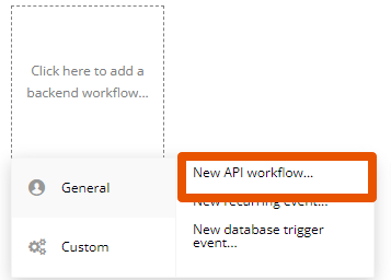 New API workflowをBackend workflowに設定している時の画像