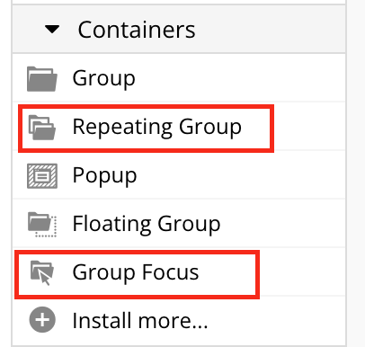 Repeating GroupとGroup Focusの位置を説明する画像
