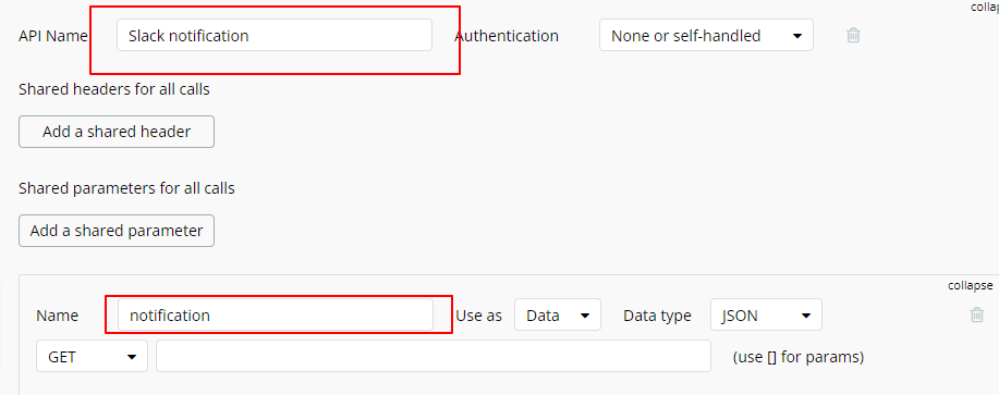 API nameをセット