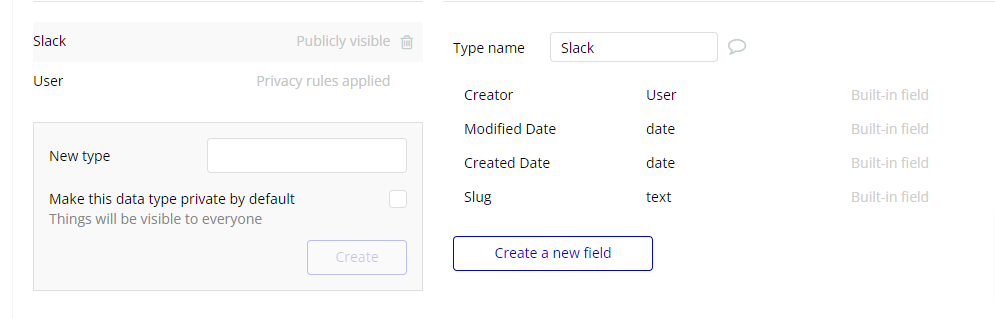 slackというテーブルを作成