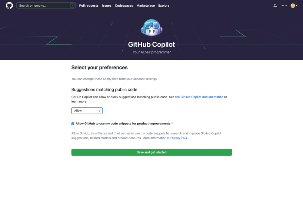 GitHub copilotの公式ページのスクリーンショット