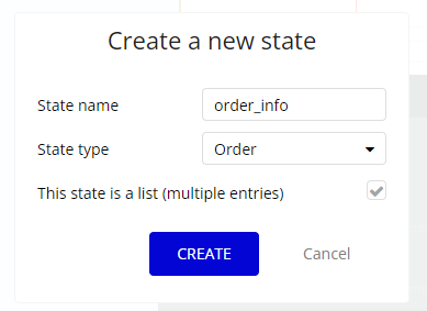 State nameをorder_info、State typeをOrderにして新たなstateを作成
