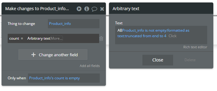 Arbitrary textをAB(Product_infoが空出ないとき、フォーマットをTextにする)という内容で設定