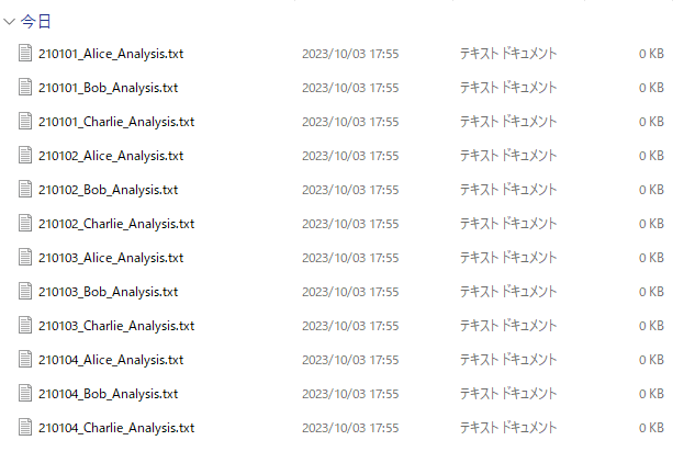 Analysisフォルダに格納されたファイル